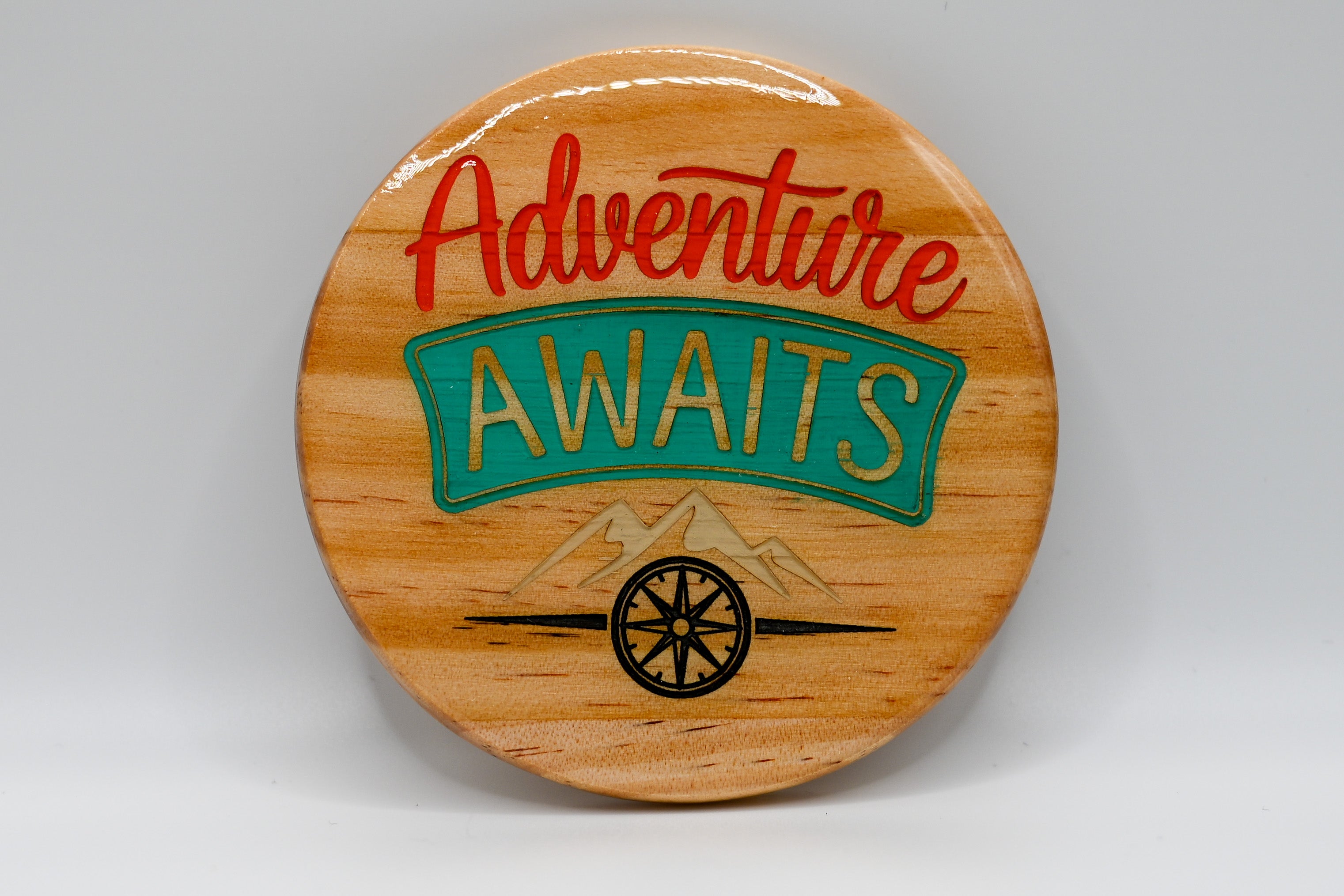 Adventure Awaits – Laser Engraved Wood Coaster