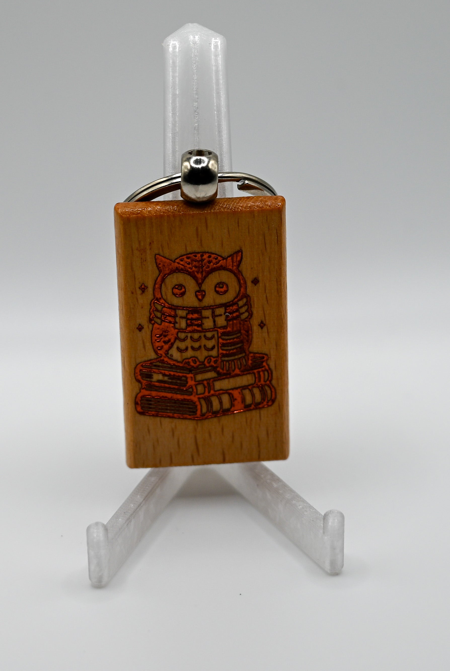 Laser Engraved Wood Keychain – Book Owl
