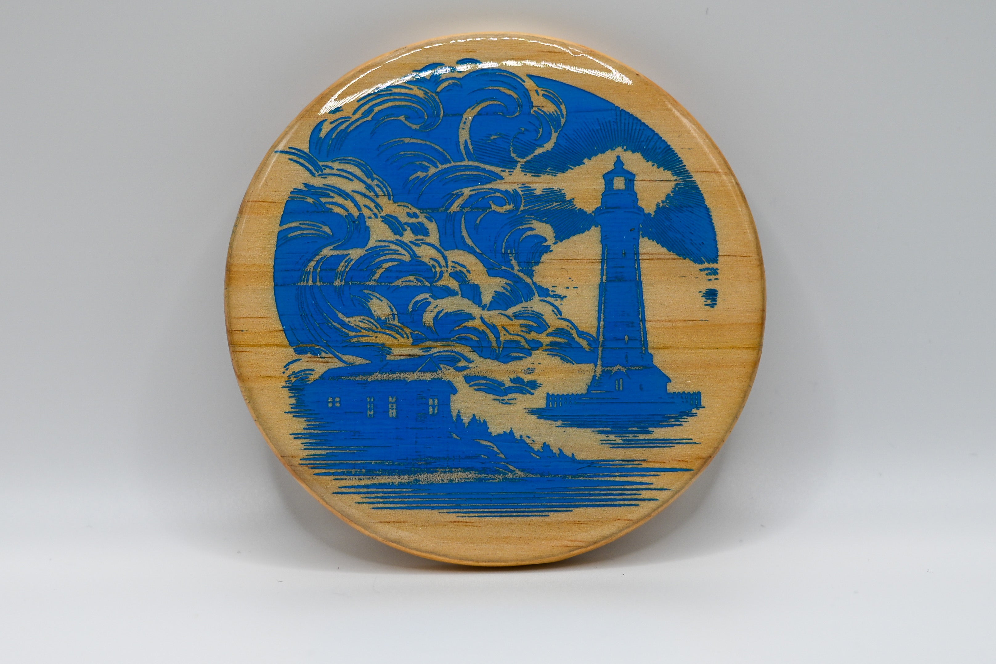 Lighthouse and the Storm Laser Engraved Wood Coaster