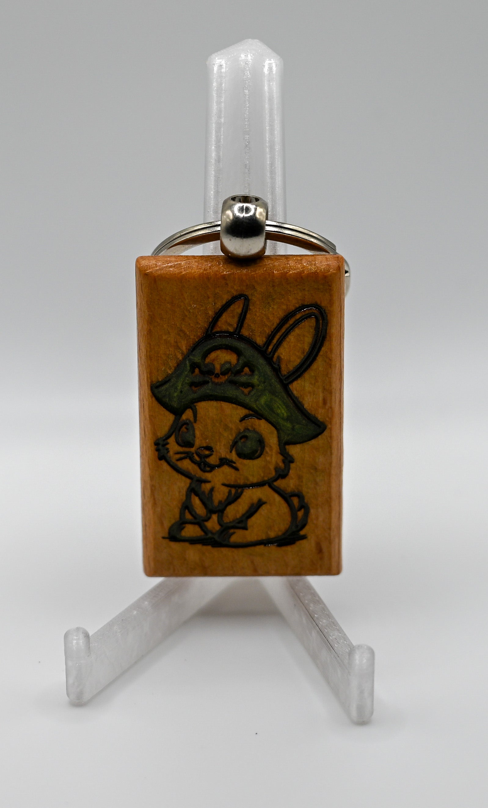 Laser Engraved Wood Keychain - Pirate Rabbit