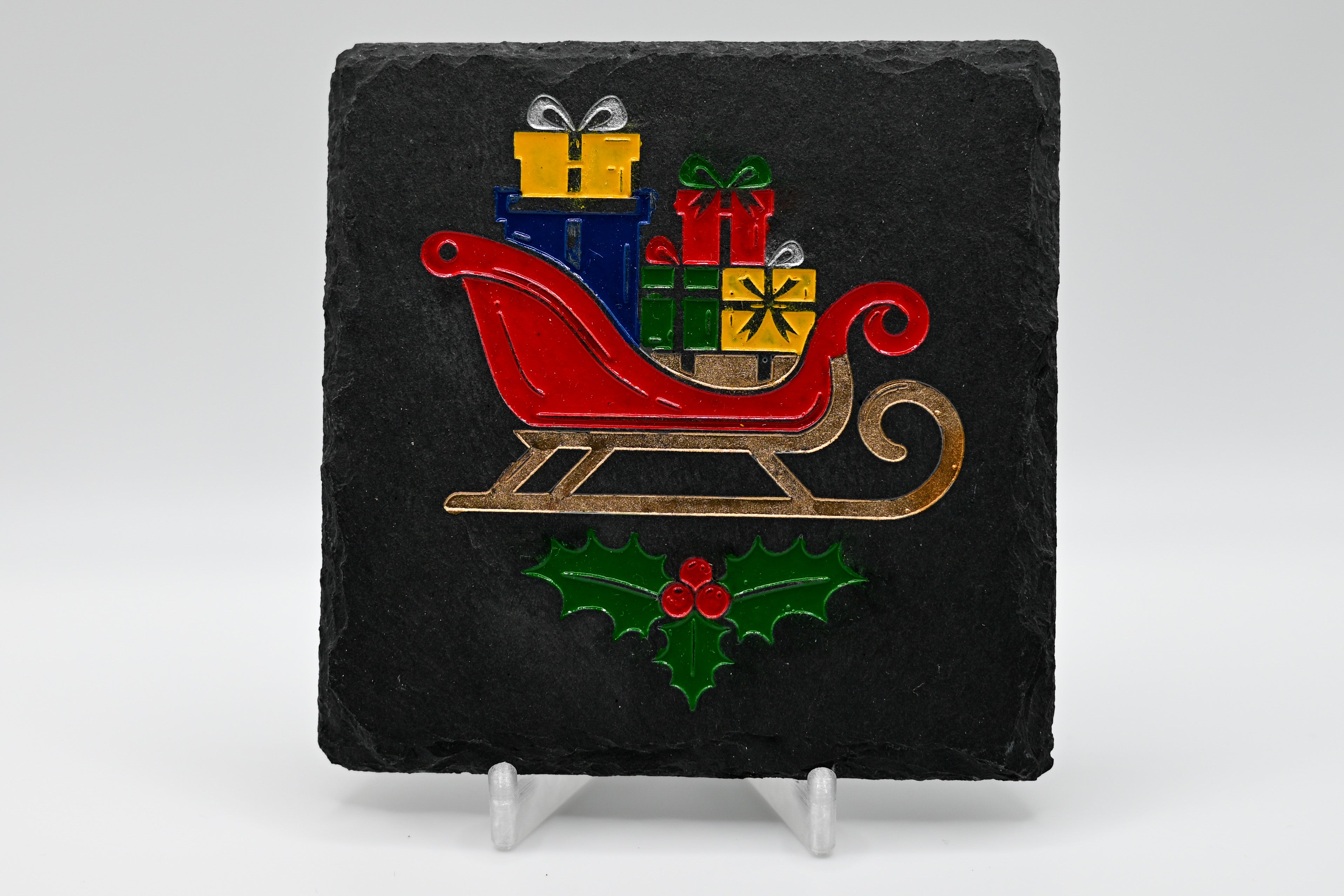 Christmas Sleigh Laser Engraved Slate Coaster