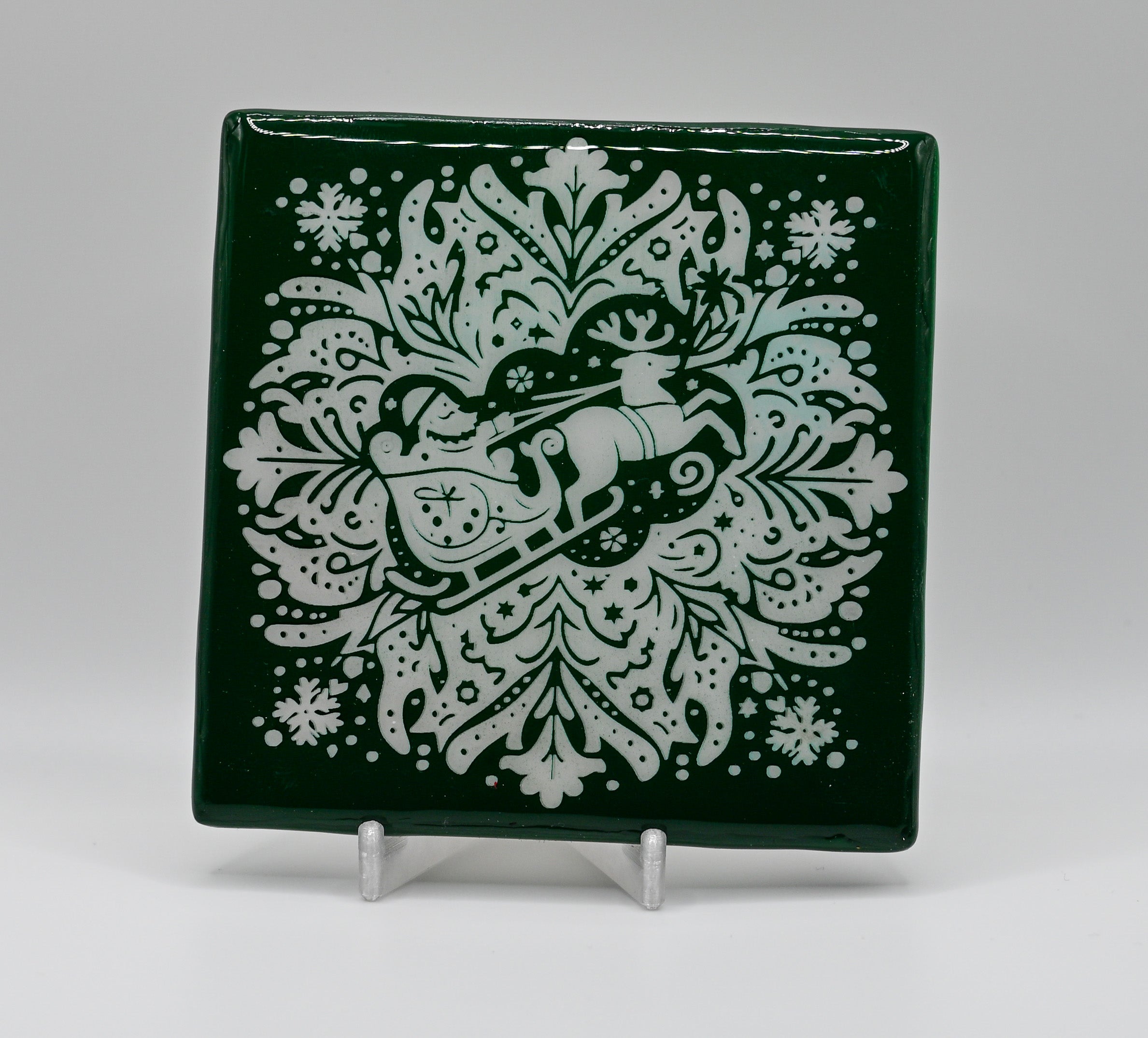 Santa Snowflake Laser Etched Ceramic Tile