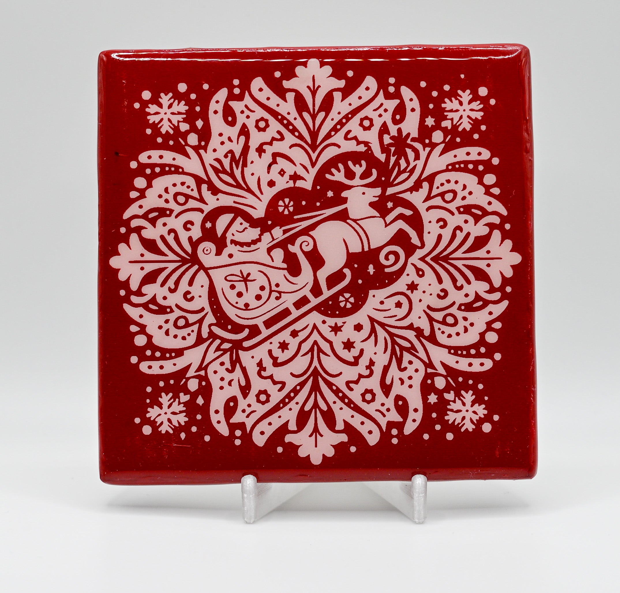 Santa Snowflake Laser Etched Ceramic Tile
