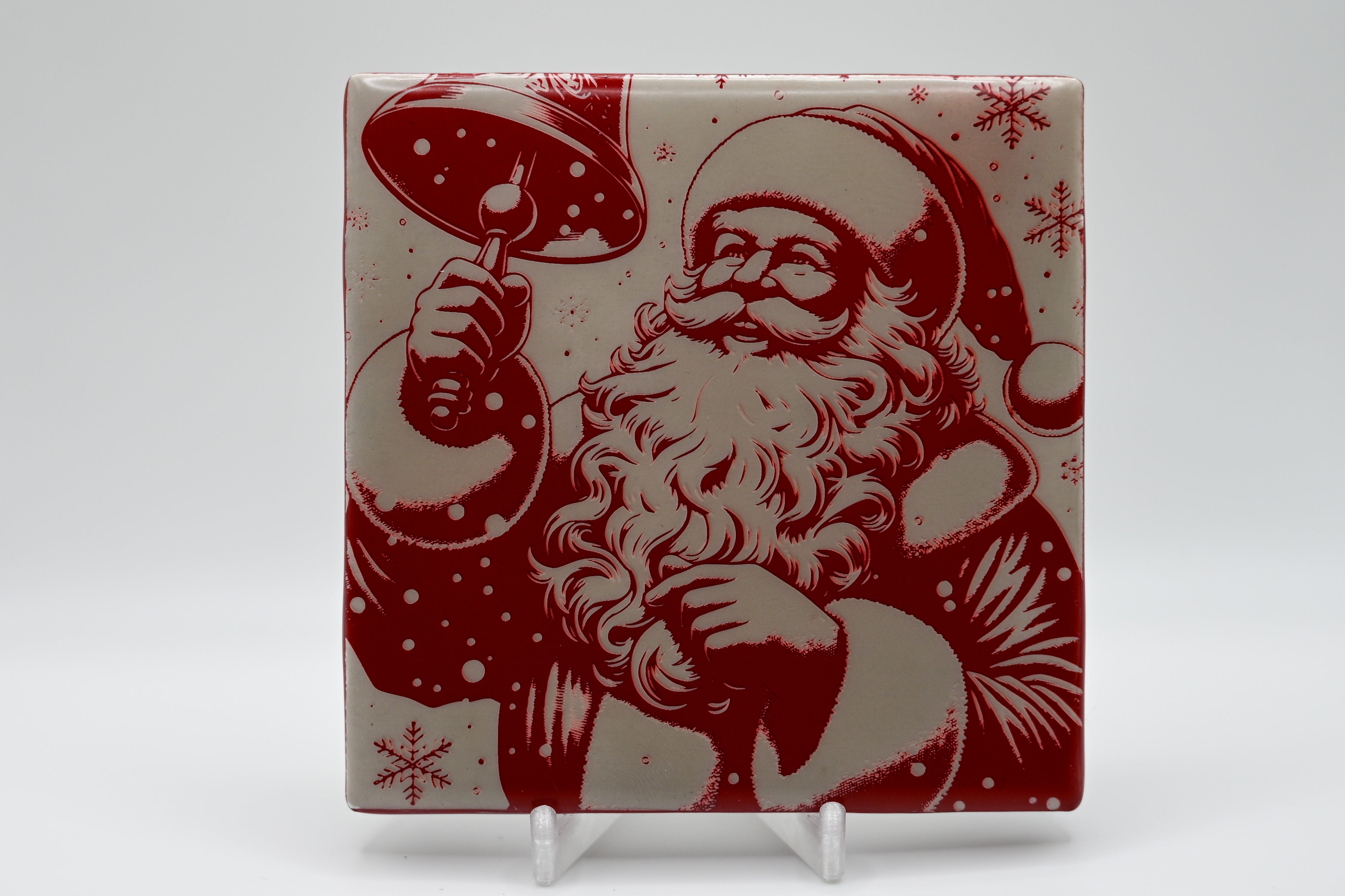 Santa with Bell Laser Etched Ceramic Tile
