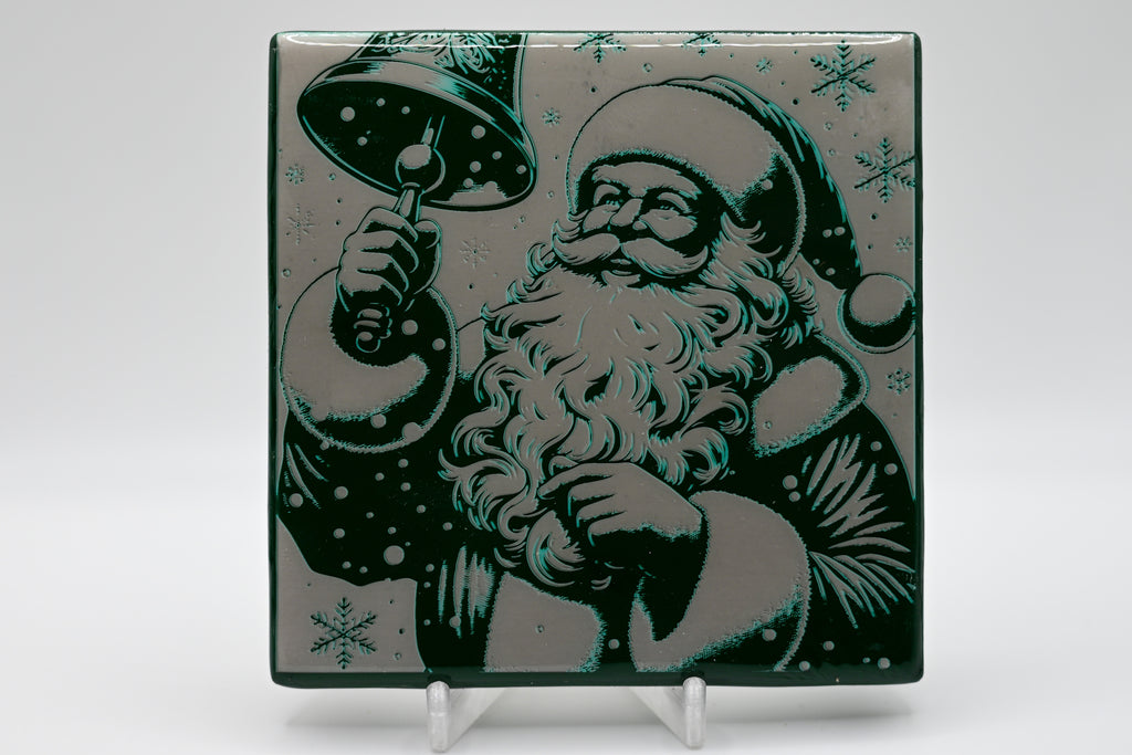 Santa with Bell Laser Etched Ceramic Tile