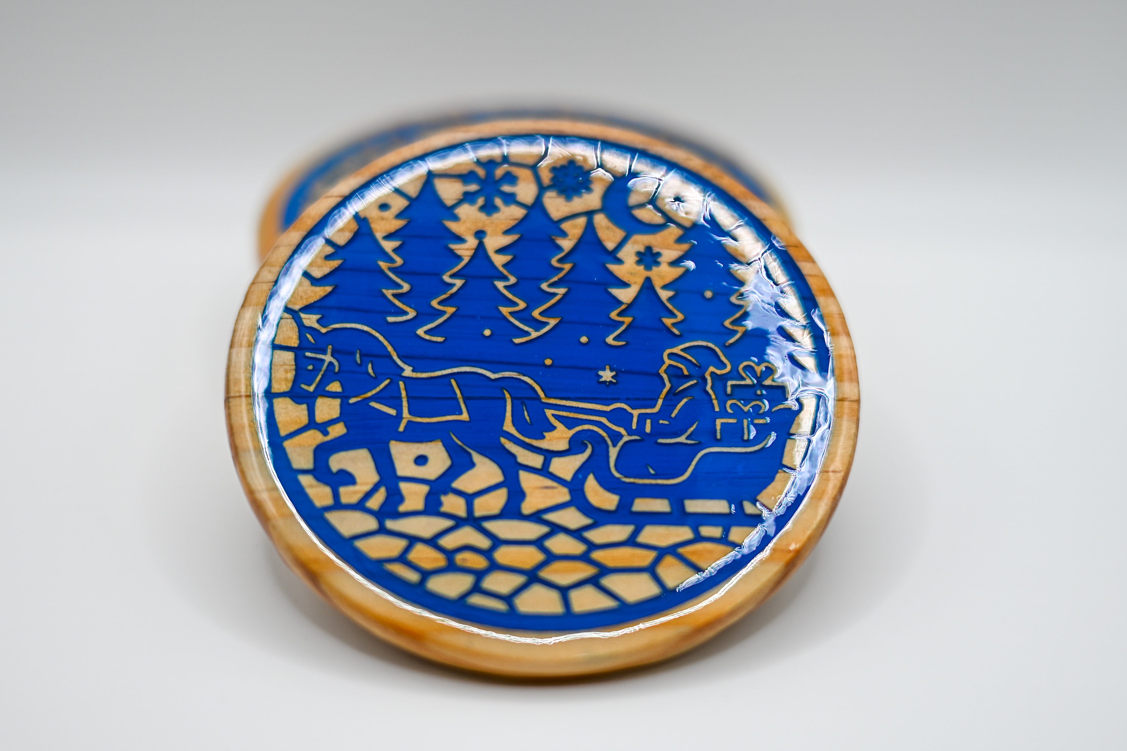 Mosaic Sleigh Ride – Laser Engraved Wood Coaster