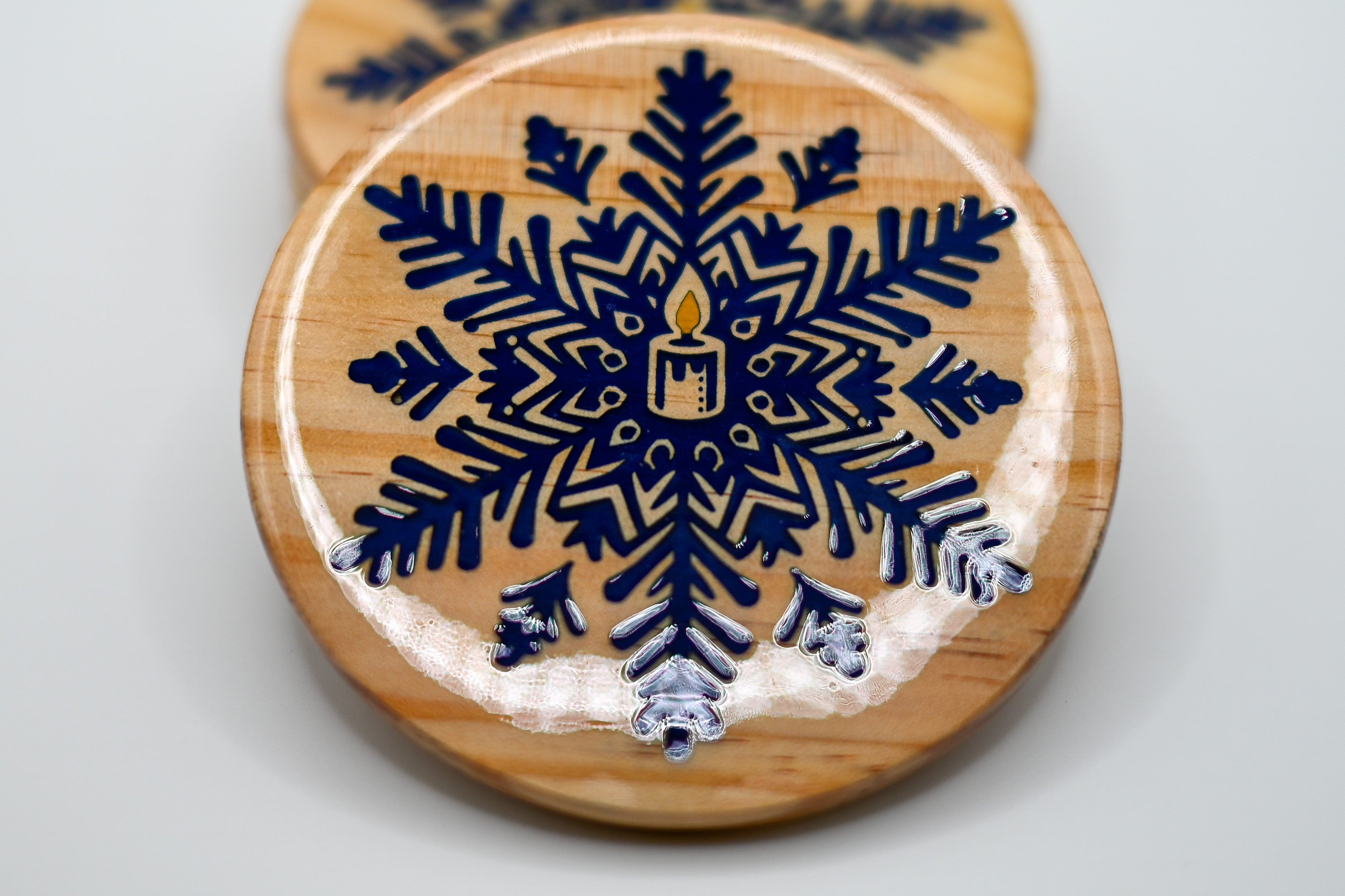 Snowflake Candle – Laser Engraved Wood Coaster