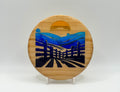 Sunrise Over a Fenced Field – Laser Engraved Wood Coaster