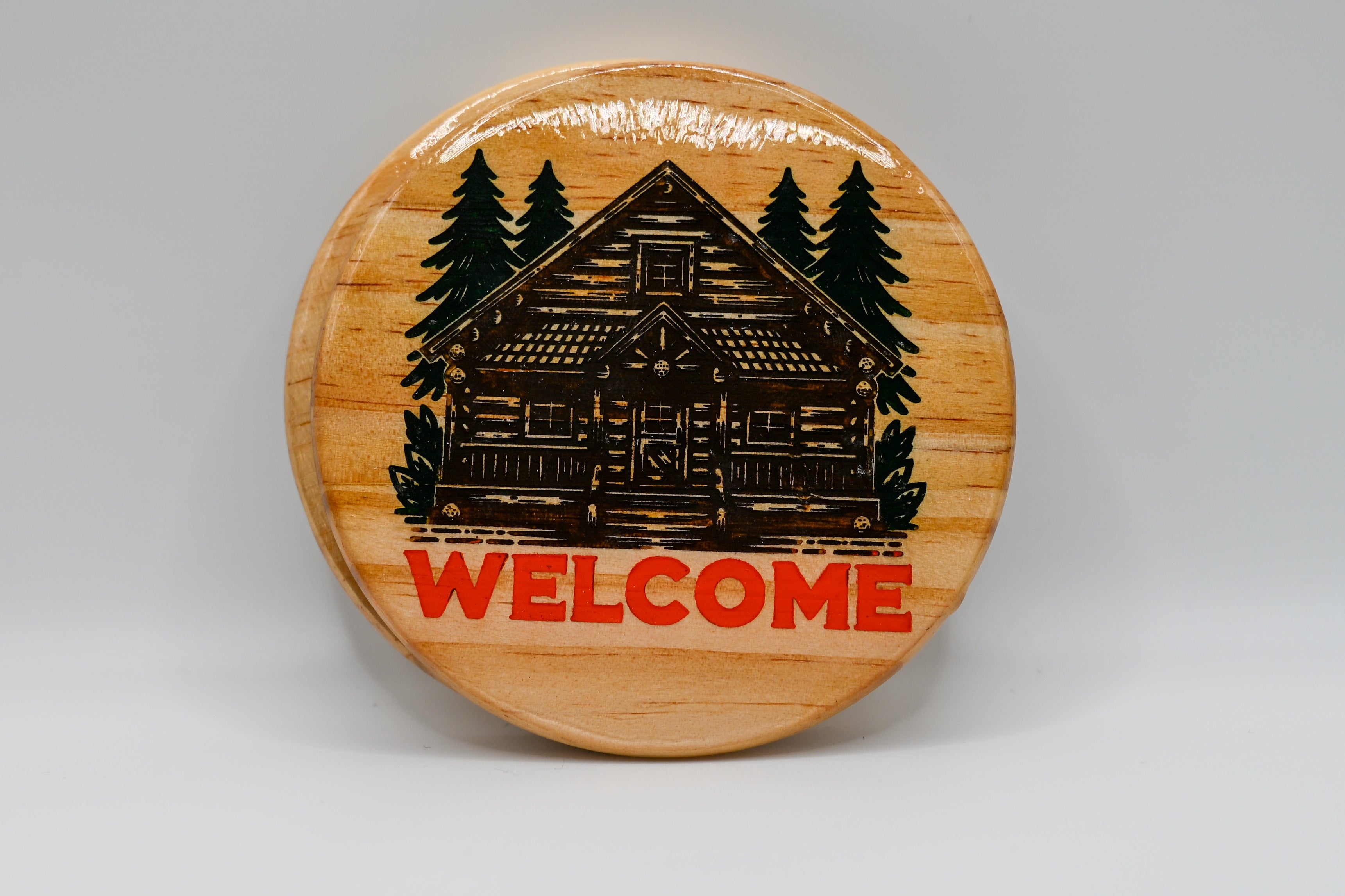 Welcome – Cabin in the Woods Laser Engraved Wood Coaster