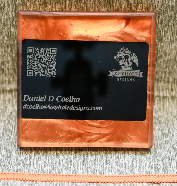 Single resin encased black and white photo